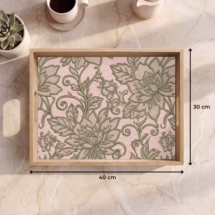 Bloemen - Kant - Patroon - Klassiek - Groen Dienblad Rechthoek middel -USP_Formaat