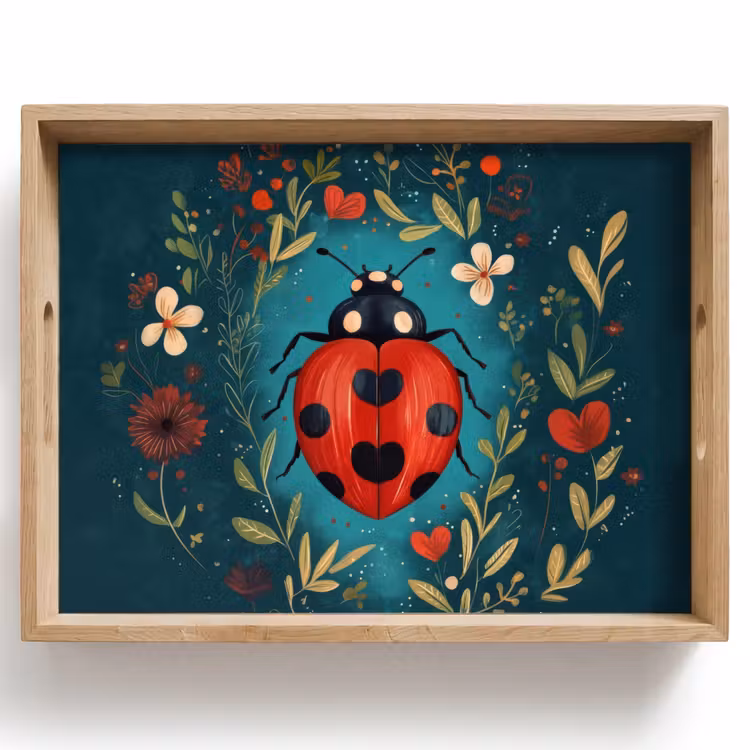 Bloemen - Lieveheersbeestje - Hartje - Rood Dienblad Rechthoek middel -z3d_shopping