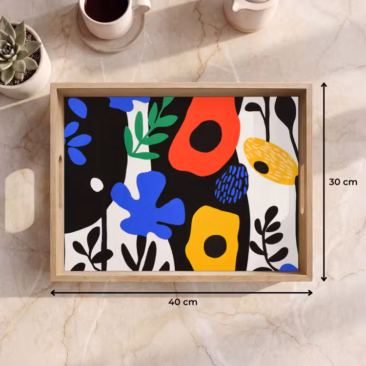 Bloemen - Bladeren - Abstract - Zwart Dienblad Rechthoek middel -USP_Formaat