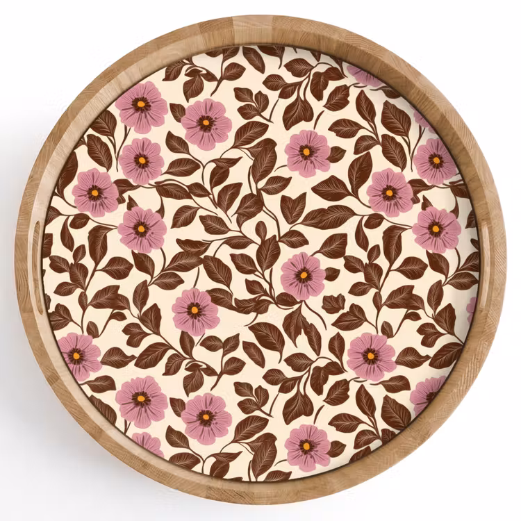 Bloemen - Bladeren - Kleurrijk Dienblad Rond middel 914 -z3d_shopping