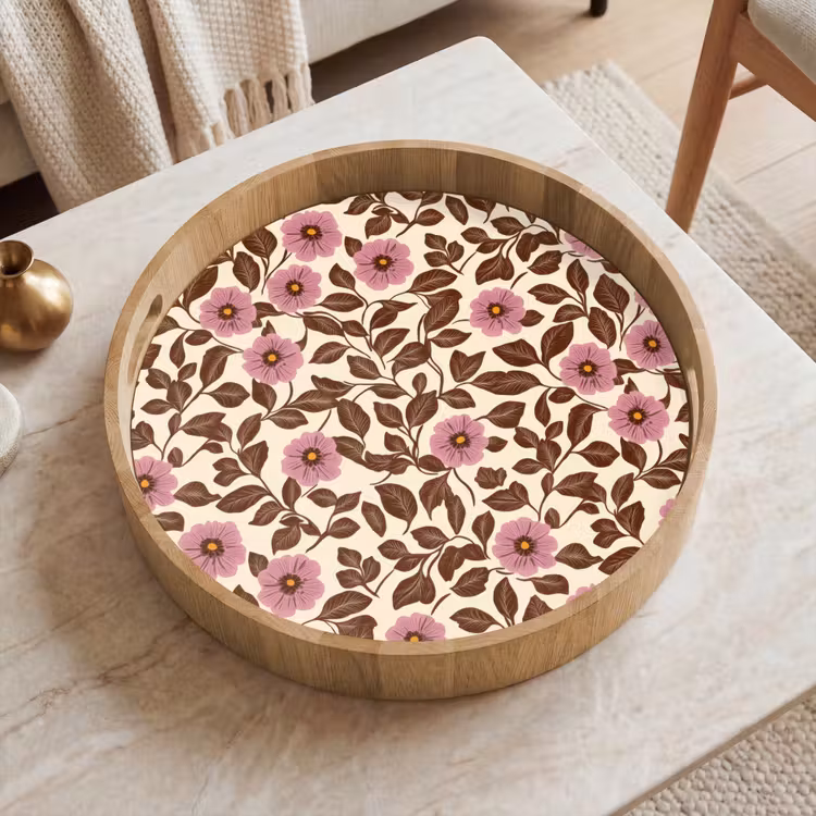 Bloemen - Bladeren - Kleurrijk Dienblad Rond middel 914 -sfeer1