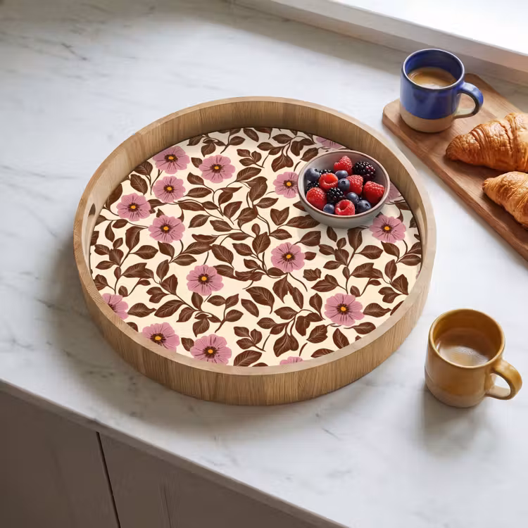 Bloemen - Bladeren - Kleurrijk Dienblad Rond middel 914 -sfeer2