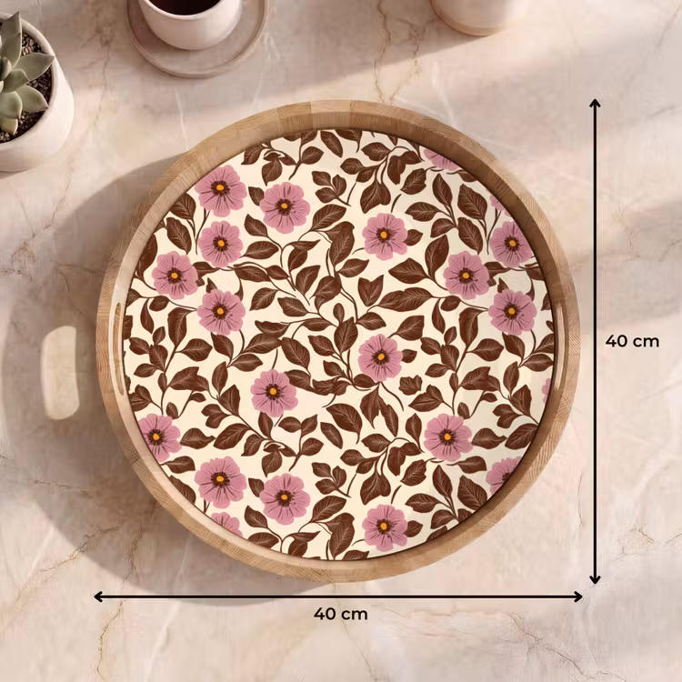 Bloemen - Bladeren - Kleurrijk Dienblad Rond middel 914 -USP_Formaat