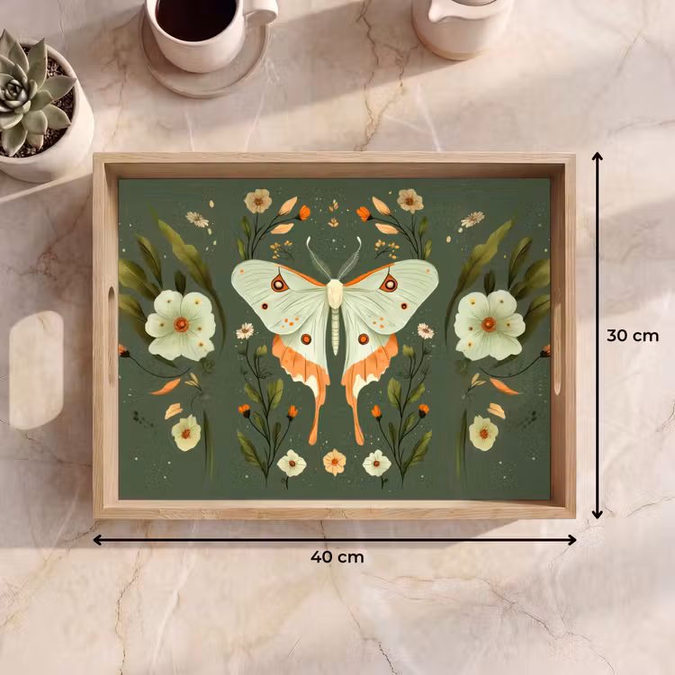 Bloemen - Bladeren - Olijfgroen - Vlinder Dienblad Rechthoek middel -USP_Formaat