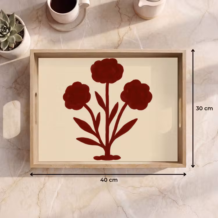 Bloemen - Bladeren - Rood - Minimalistisch Dienblad Rechthoek middel -USP_Formaat