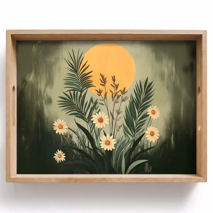 Bloemen - Bladeren - Zon - Groen Dienblad Rechthoek middel -z3d_shopping