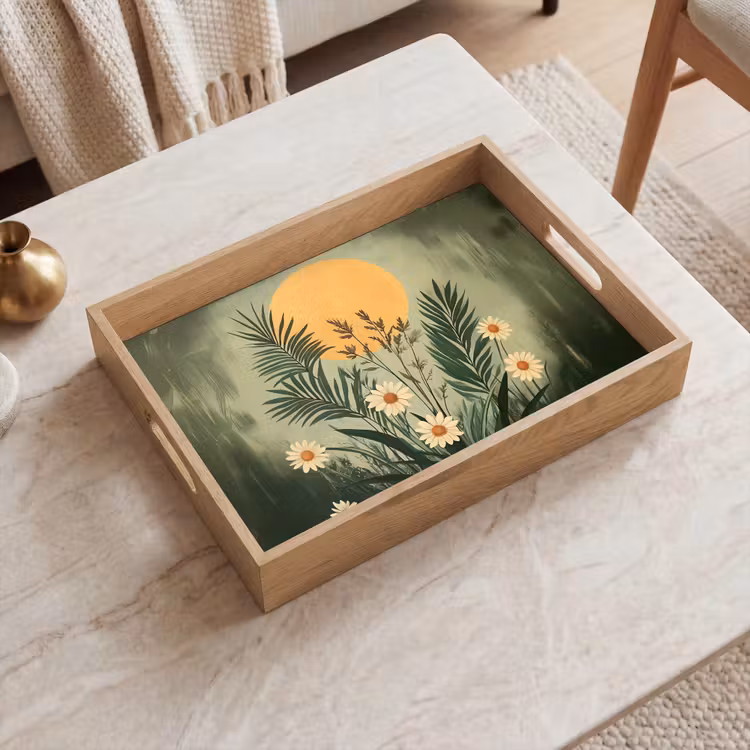 Bloemen - Bladeren - Zon - Groen Dienblad Rechthoek middel -sfeer1