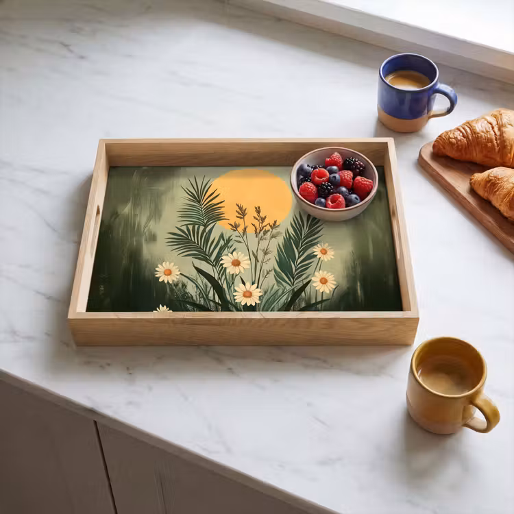 Bloemen - Bladeren - Zon - Groen Dienblad Rechthoek middel -sfeer2