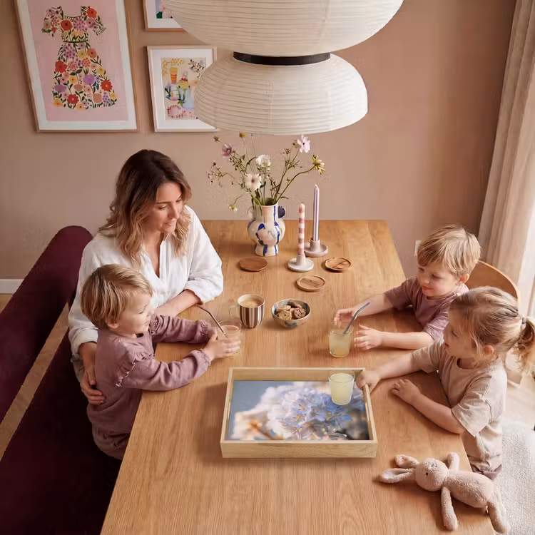 Bloemen - Lichtblauw - Wazig - Trosje Dienblad Rechthoek middel -sfeer4