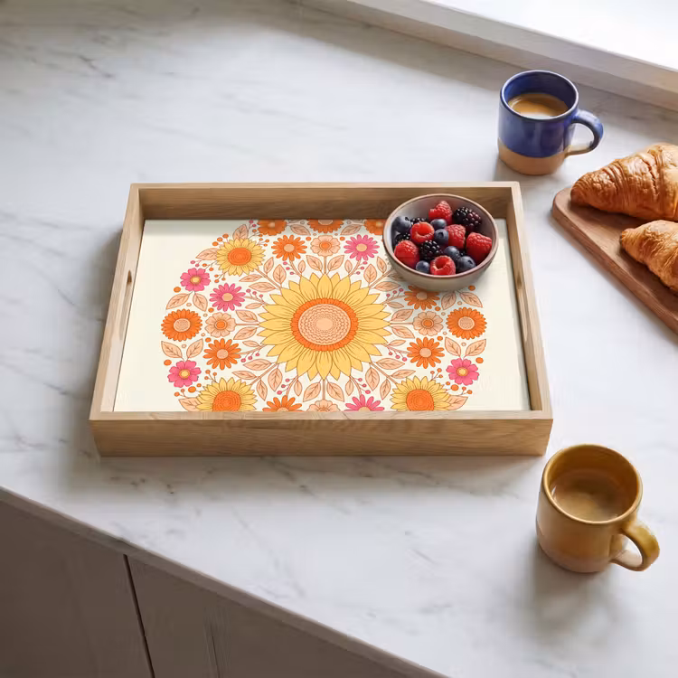 Bloemen - Mandala - Patroon - Kleurrijk Dienblad Rechthoek middel -sfeer2