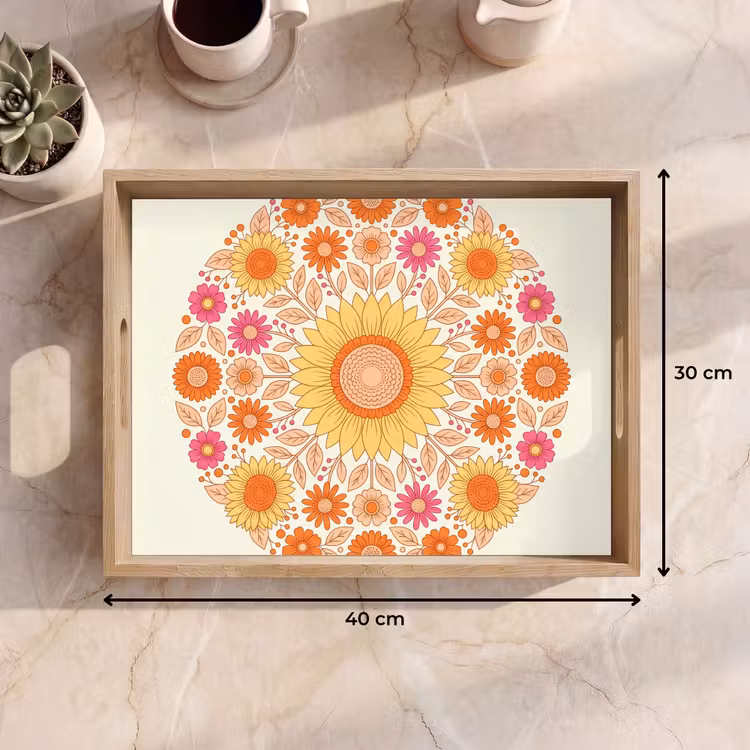 Bloemen - Mandala - Patroon - Kleurrijk Dienblad Rechthoek middel -USP_Formaat