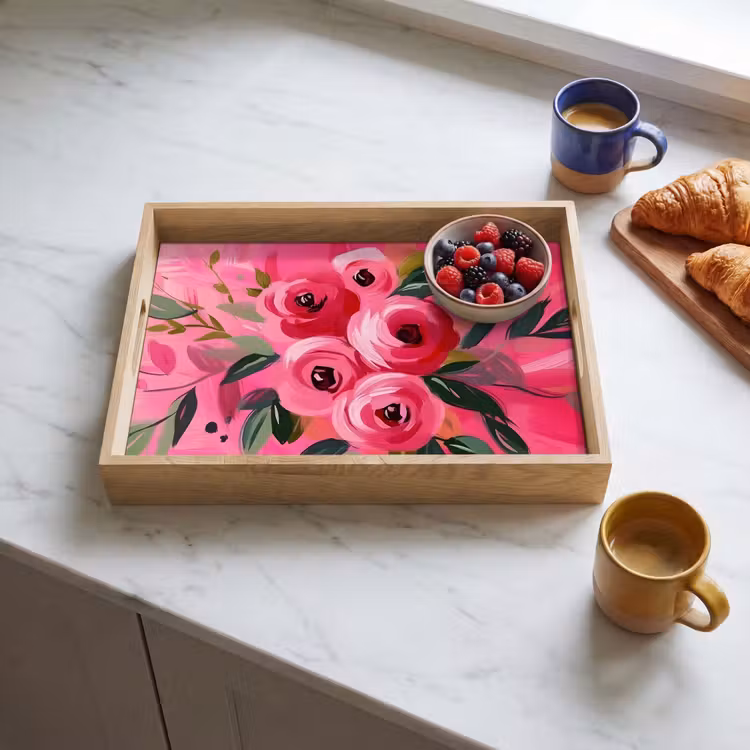 Bloemen - Verf - Roze Dienblad Rechthoek middel -sfeer2