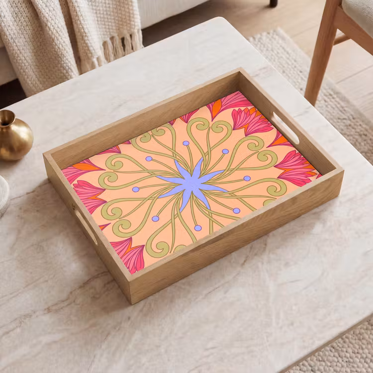 Bloemen - Patroon - Abstract - Roze - Decoratief Dienblad Rechthoek middel -sfeer1