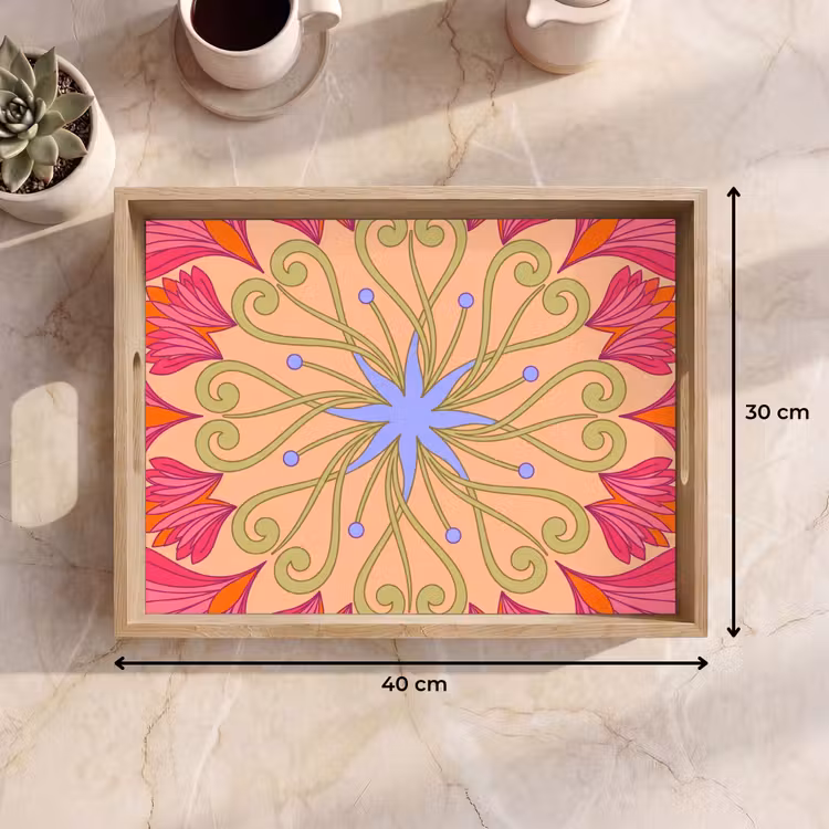 Bloemen - Patroon - Abstract - Roze - Decoratief Dienblad Rechthoek middel -USP_Formaat