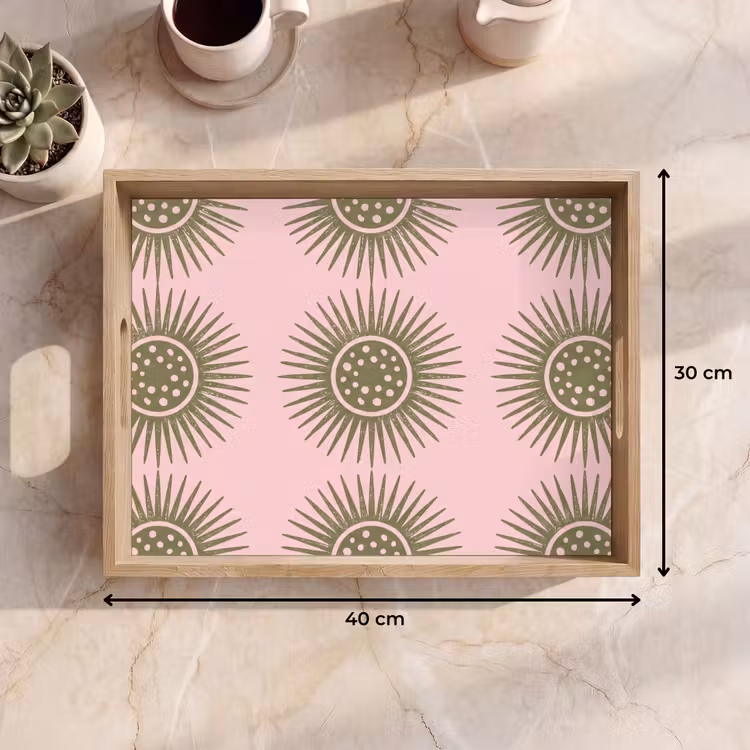 Bloemen - Patroon - Abstract - Roze - Groen Dienblad Rechthoek middel -USP_Formaat