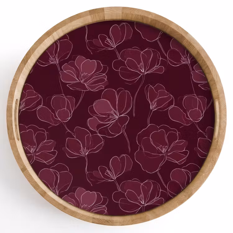 Bloemen - Patroon - Bordeauxrood Dienblad Rond middel 914 -z3d_shopping