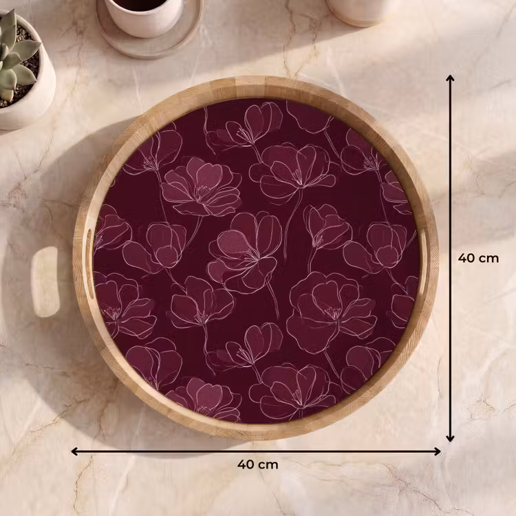 Bloemen - Patroon - Bordeauxrood Dienblad Rond middel 914 -USP_Formaat