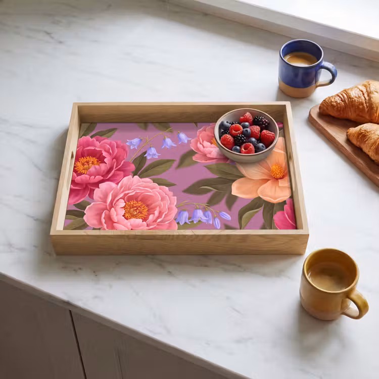 Bloemen - Patroon - Illustratie - Roze Dienblad Rechthoek middel -sfeer2