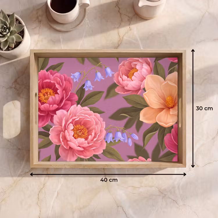 Bloemen - Patroon - Illustratie - Roze Dienblad Rechthoek middel -USP_Formaat