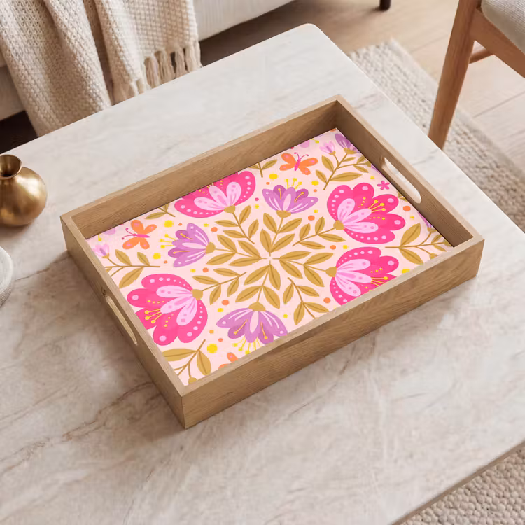 Bloemen - Patroon - Natuur - Abstract - Roze Dienblad Rechthoek middel -sfeer1