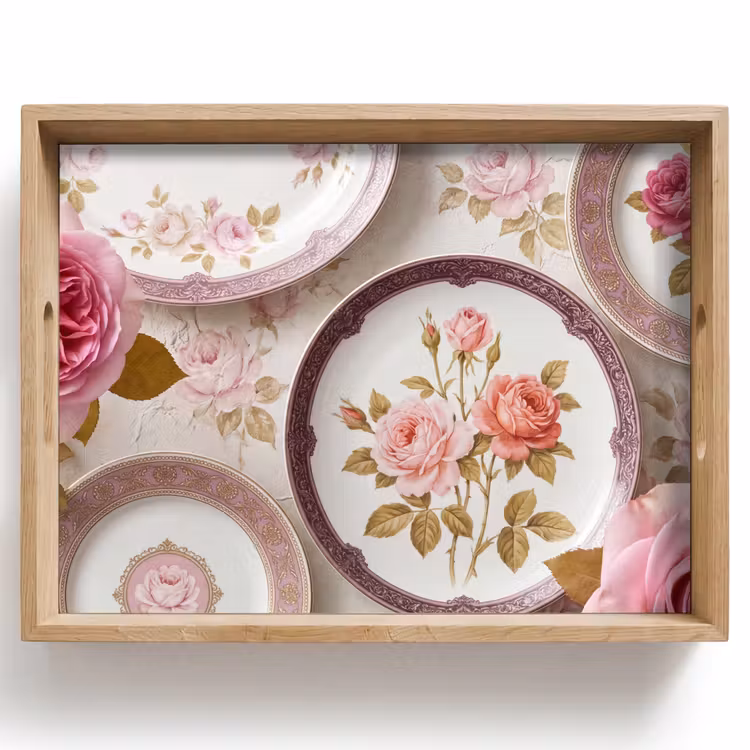 Bloemen - Patroon - Vintage - Roze - Decoratie Dienblad Rechthoek middel -z3d_shopping