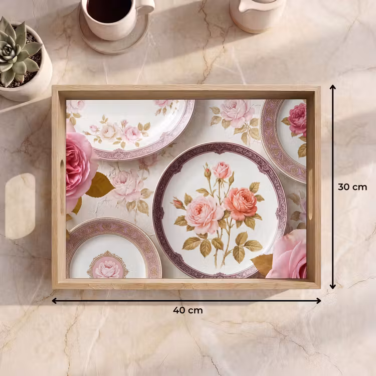 Bloemen - Patroon - Vintage - Roze - Decoratie Dienblad Rechthoek middel -USP_Formaat