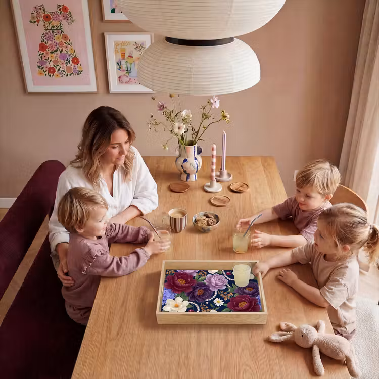 Bloemen - Parels - Decoratie - Modern - Blauw Dienblad Rechthoek middel -sfeer4