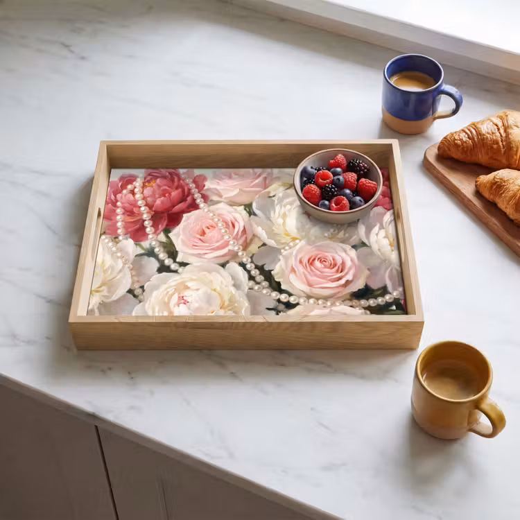Bloemen - Parels - Romantiek - Klassiek - Roze Dienblad Rechthoek middel -sfeer2