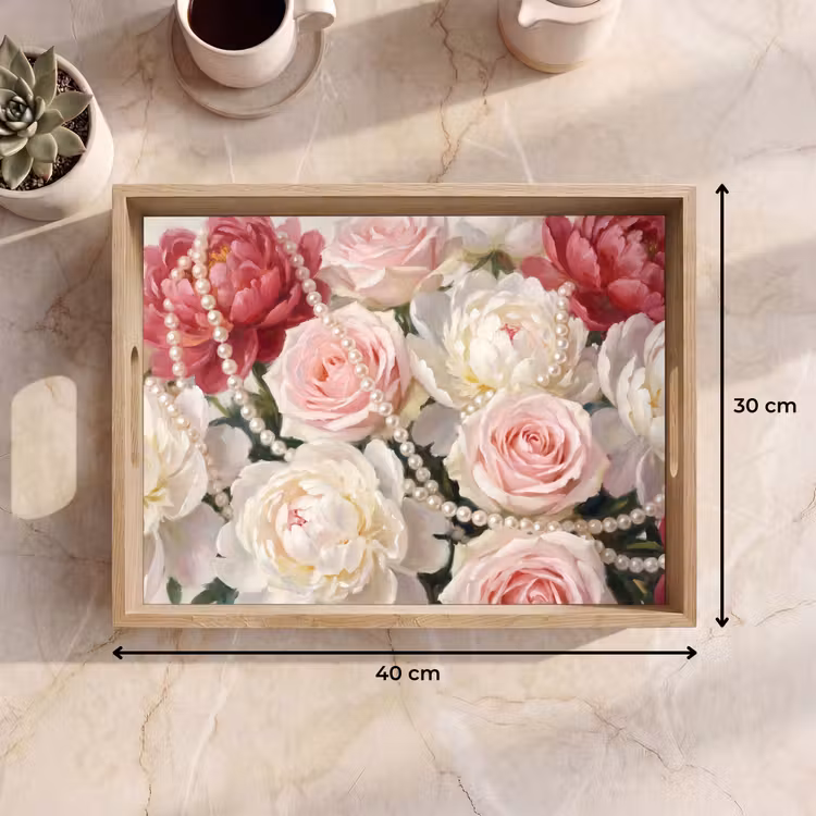 Bloemen - Parels - Romantiek - Klassiek - Roze Dienblad Rechthoek middel -USP_Formaat