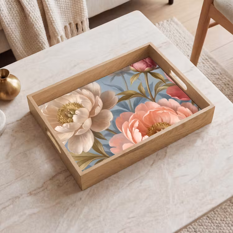 Bloemen - Roze - Beige - Modern - Natuur Dienblad Rechthoek middel -sfeer1