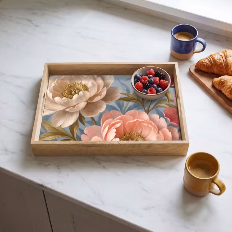 Bloemen - Roze - Beige - Modern - Natuur Dienblad Rechthoek middel -sfeer2