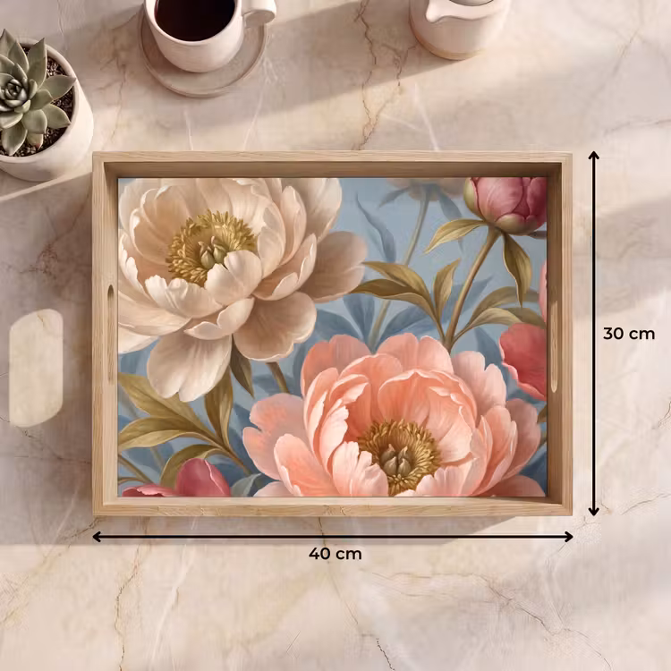 Bloemen - Roze - Beige - Modern - Natuur Dienblad Rechthoek middel -USP_Formaat