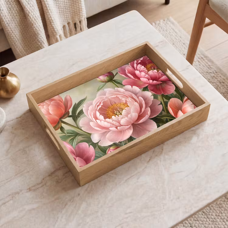 Bloemen - Roze - Klassiek - Gedetailleerd - Natuur Dienblad Rechthoek middel -sfeer1