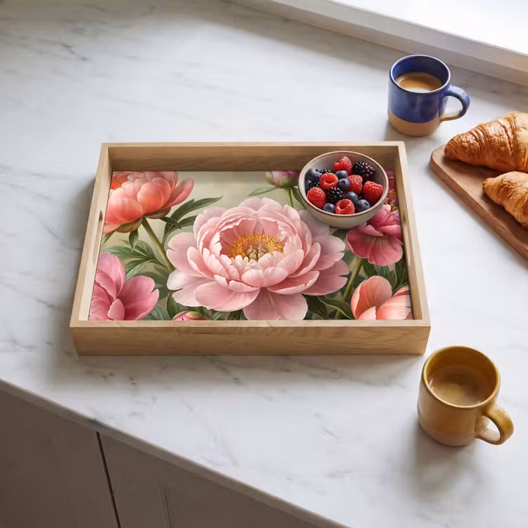 Bloemen - Roze - Klassiek - Gedetailleerd - Natuur Dienblad Rechthoek middel -sfeer2