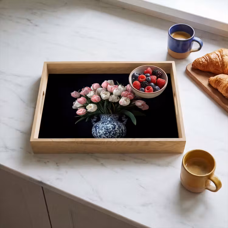 Bloemen - Roze - Tulpen - Vaas Dienblad Rechthoek middel -sfeer2