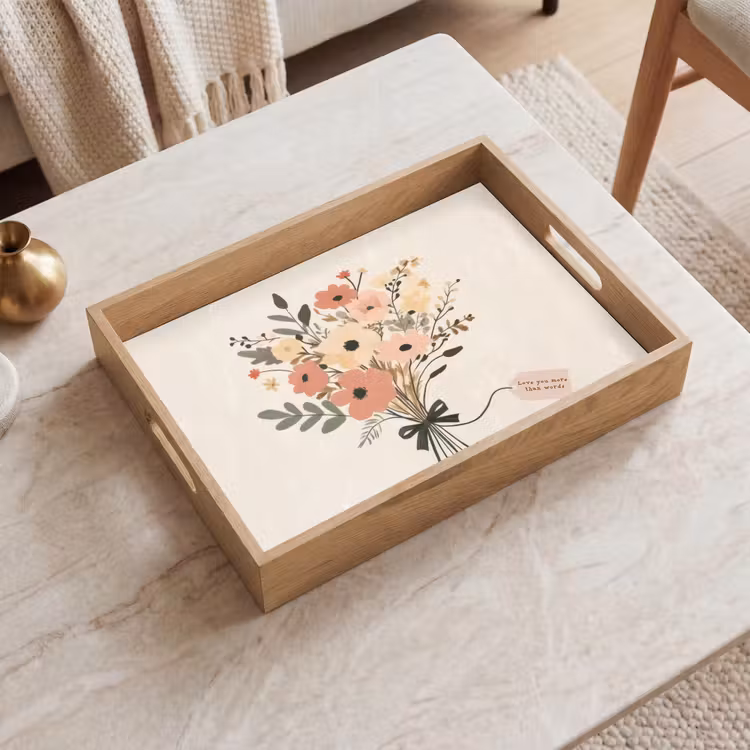 Bloemen - Quote - Beige - Lint Dienblad Rechthoek middel -sfeer1