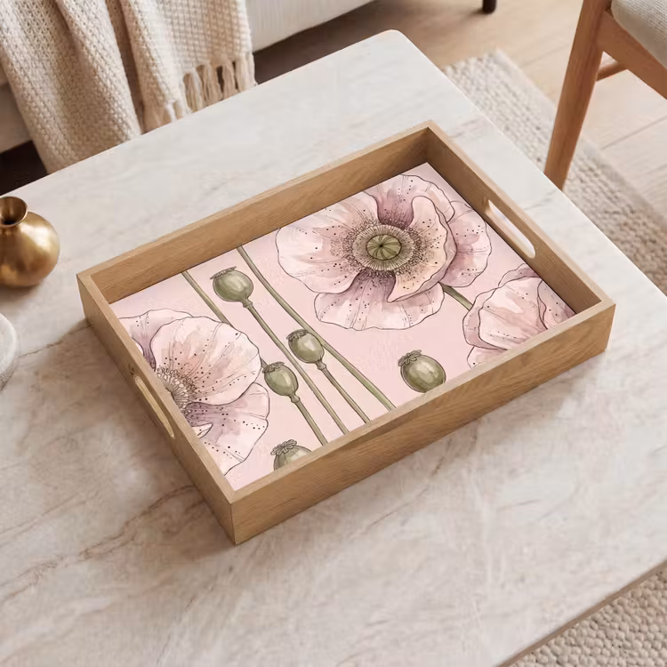 Bloemen - Zomer - Natuur - Aquarel - Roze Dienblad Rechthoek middel -sfeer1