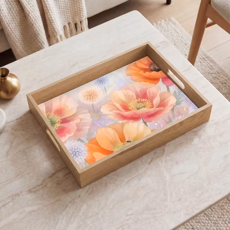 Bloemen - Aquarel - Natuur - Modern - Kleurrijk Dienblad Rechthoek middel -sfeer1