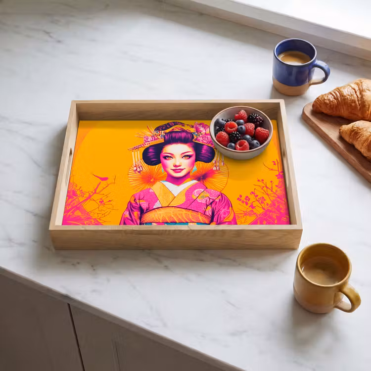 Bloemen - Vrouw - Kimono - Roze Dienblad Rechthoek middel -sfeer2