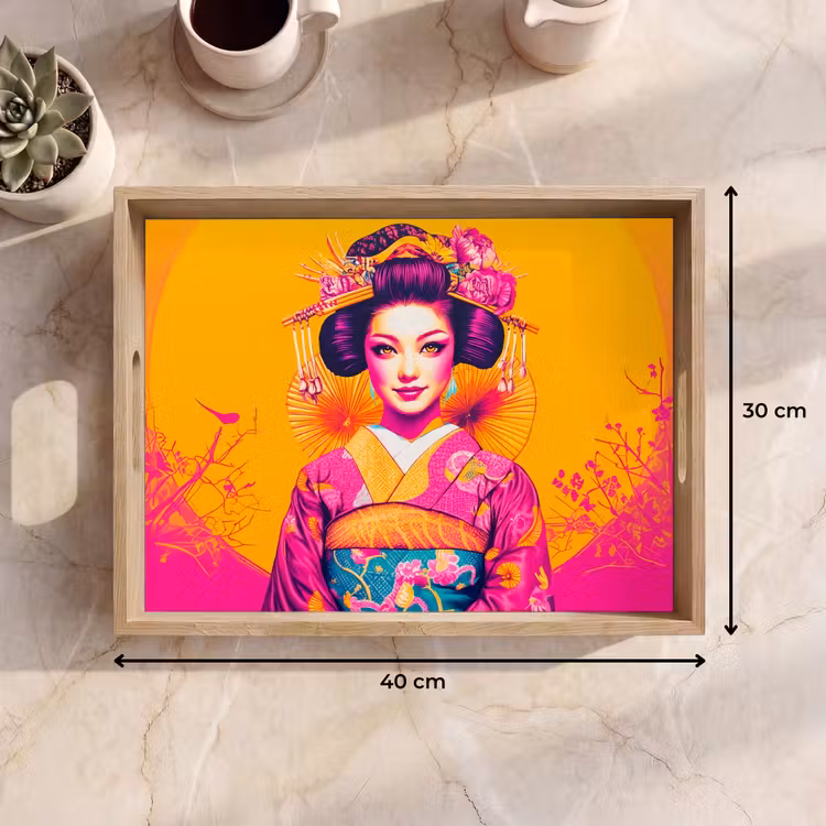 Bloemen - Vrouw - Kimono - Roze Dienblad Rechthoek middel -USP_Formaat