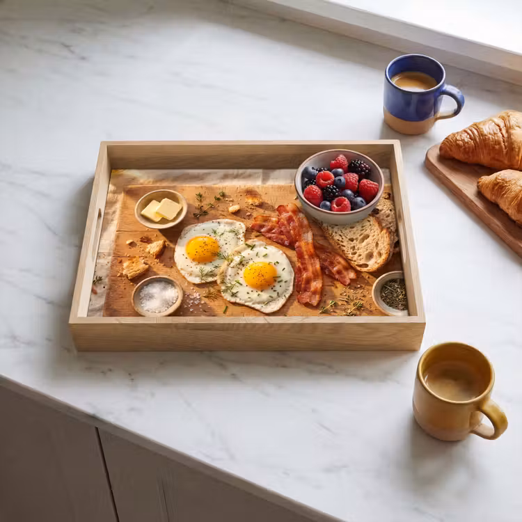 Eten - Ontbijt - Hout - Rustiek - Geel Dienblad Rechthoek middel -sfeer2