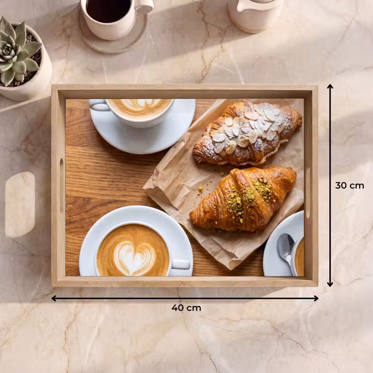 Eten - Croissant - Koffie - Ontbijt - Modern Dienblad Rechthoek middel -USP_Formaat