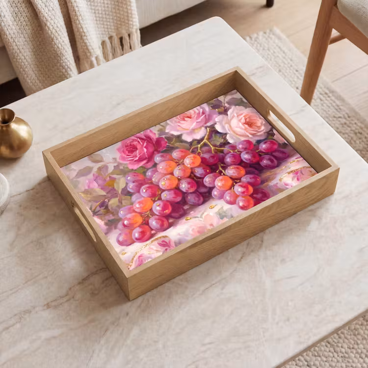 Eten - Bloemen - Stilleven - Roze - Goud Dienblad Rechthoek middel -sfeer1