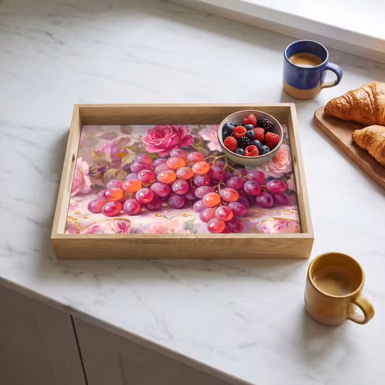 Eten - Bloemen - Stilleven - Roze - Goud Dienblad Rechthoek middel -sfeer2