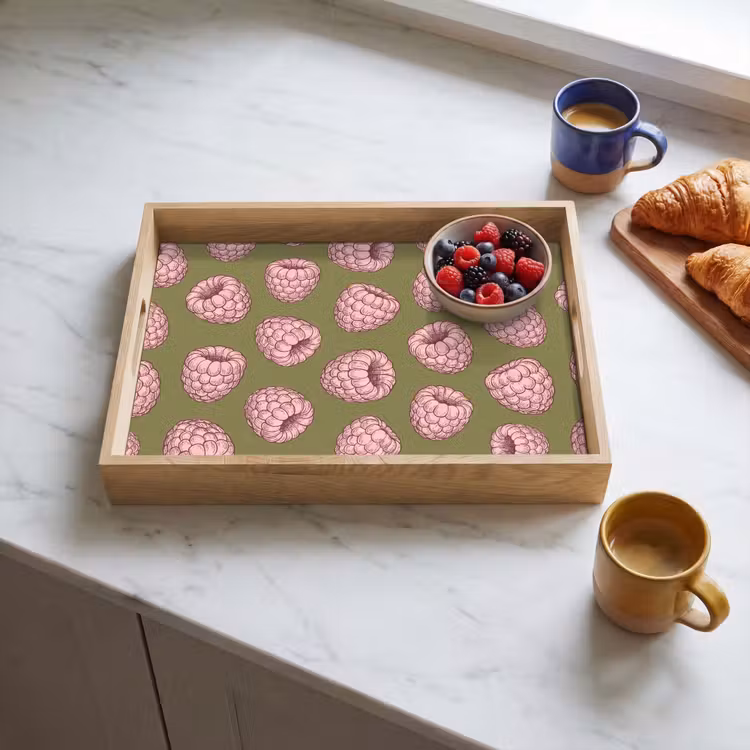 Eten - Patroon - Illustratie - Roze - Groen Dienblad Rechthoek middel -sfeer2