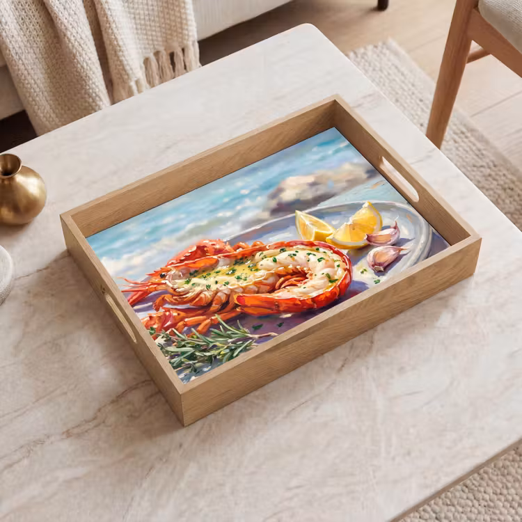 Eten - Zee - Kust - Modern - Blauw Dienblad Rechthoek middel -sfeer1