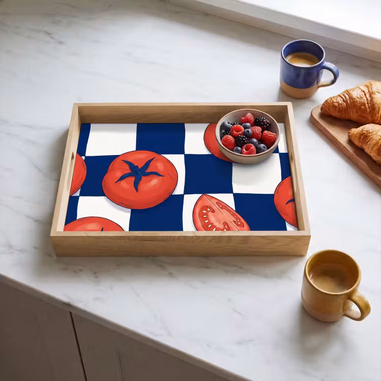Eten - Tomaten - Keuken - Illustratie - Rood-Blauw Dienblad Rechthoek middel -sfeer2