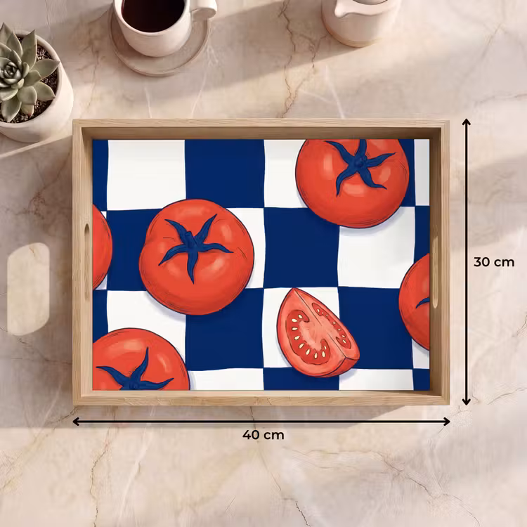 Eten - Tomaten - Keuken - Illustratie - Rood-Blauw Dienblad Rechthoek middel -USP_Formaat