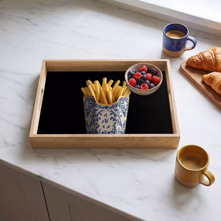 Friet - Porselein - Delfts blauw - Eten Dienblad Rechthoek middel -sfeer2