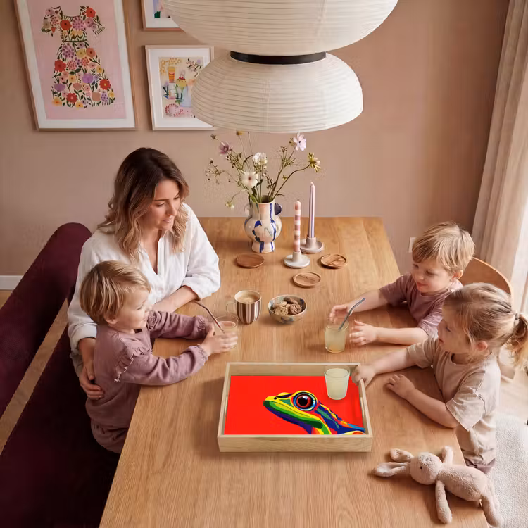 Kikker - Kleurrijk - Strepen - Ogen Dienblad Rechthoek middel -sfeer4